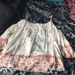 Three quarter sleeve cold shoulder top